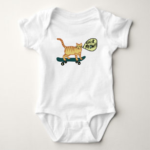 Check Meowt Punny Skateboarding Tabby Cat Baby Bodysuit