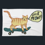 Check Meowt Punny Skateboarding Tabby Cat Kitchen Towel<br><div class="desc">CHECK MEOWT! Decorate your kitchen with this funny cat towel. Makes a great housewarming or birthday gift for that cat lover in your life! Or the skateboarder!
Check my shop for more matching stuff like mugs and stickers!</div>
