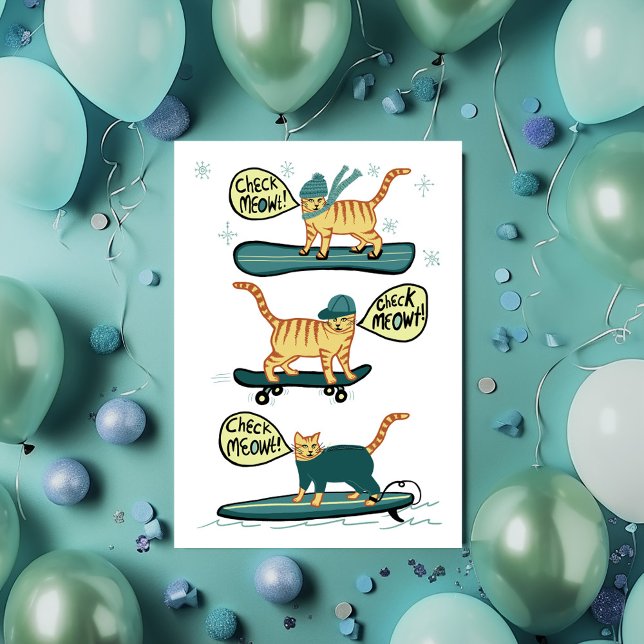 Check Meowt! Skateboard Surfer Snowboard Cat Card (Check Meowt! Skateboard Surfer Snowboard Cat Custom Greeting Card
)