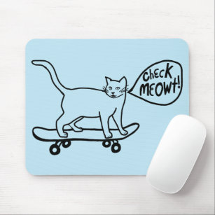 CHECK MEOWT Skateboarding Cat Blue Mouse Pad