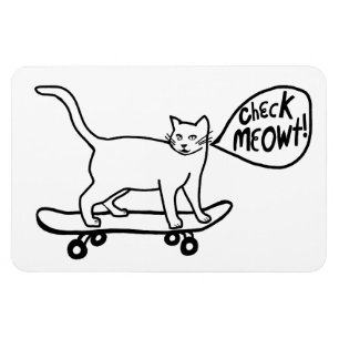 Check Meowt! Skateboarding Kitty Cat Magnet