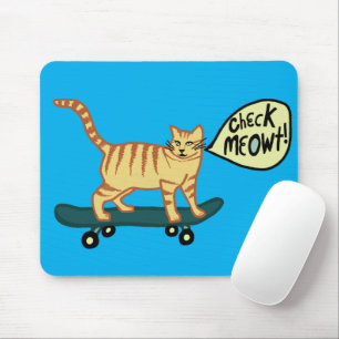 CHECK MEOWT Skateboarding Tabby Cat Blue Mouse Pad