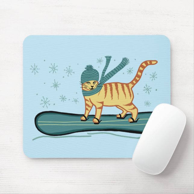 CHECK MEOWT Snowboarding Cat Mouse Pad (With Mouse)