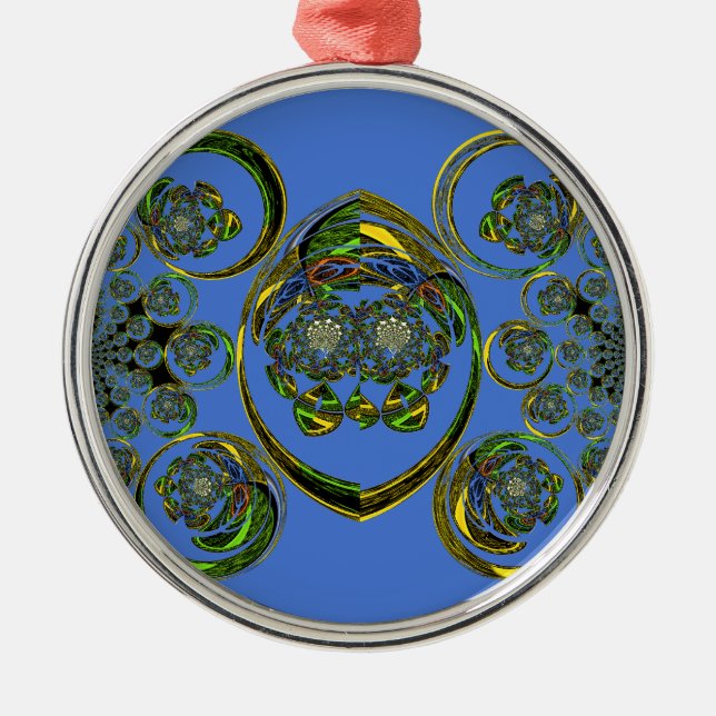 Check out my blue curves metal ornament (Front)