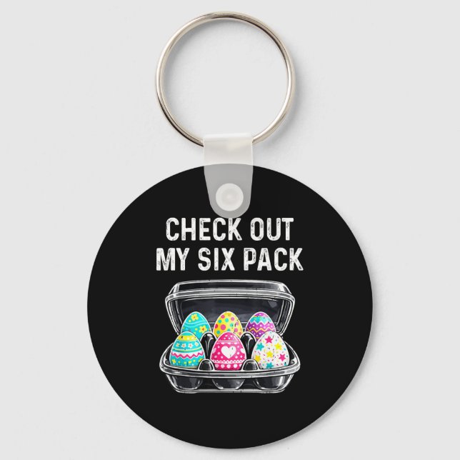 Check Out My Six Pack Funny Easter Egg Abs Workout Keychain (Front)