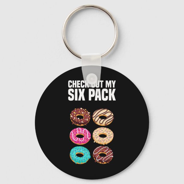 Check Out My Six Pack Strength Gym Funny Bodybuild Keychain (Front)