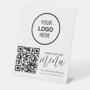Check Out Our Menu Qr Code Black White Chic Modern Pedestal Sign