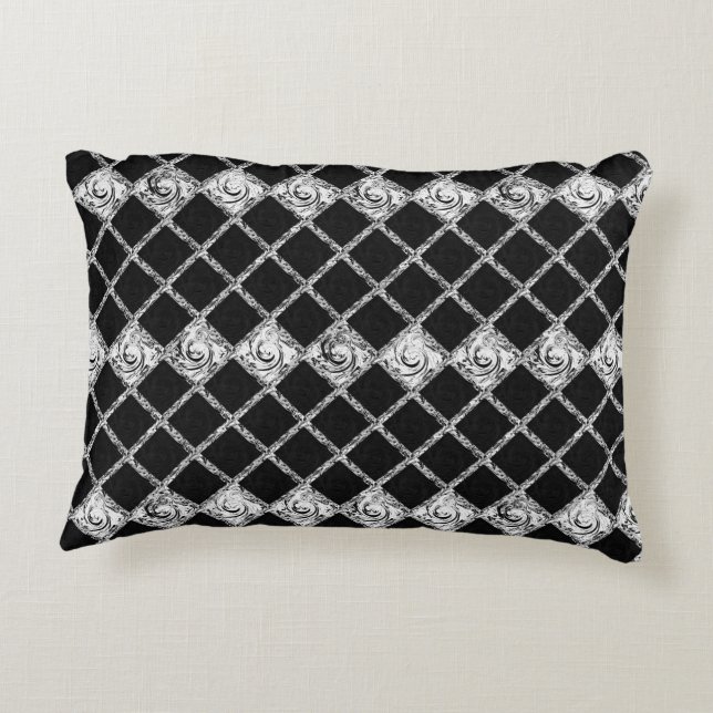 check pattern black  white decorative pillow (Back)