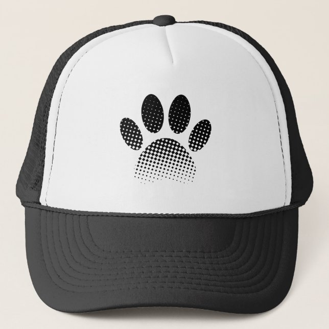 Check Pattern Halftone Dog Paw Print Trucker Hat (Front)