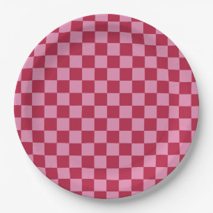 Check Pattern Magenta And Pink Paper Plate
