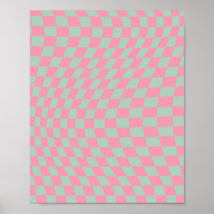 Check Pattern Mint Green And Pink Chequerboard Poster