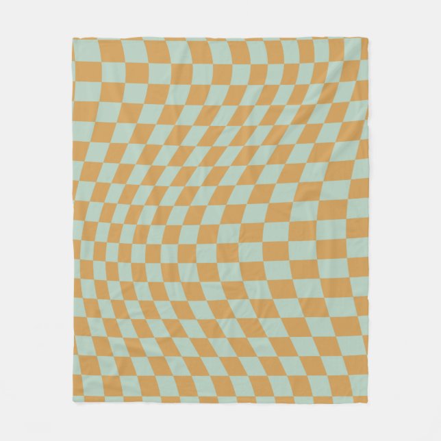 Check Pattern Mint Wavy Chequerboard Chequered Fleece Blanket (Front)
