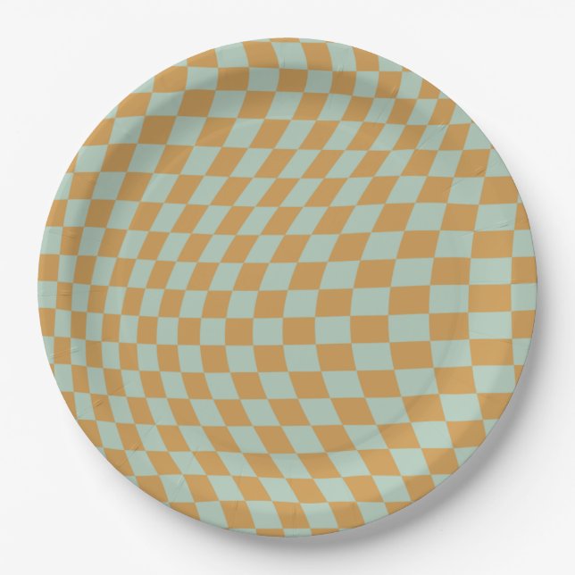 Check Pattern Mint Wavy Chequerboard Chequered Paper Plate (Front)