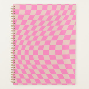 Check Pattern Peach And Pink Preppy Checkerboard Planner