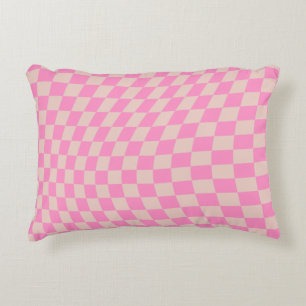 Check Pattern Peach And Pink Preppy Chequerboard Accent Pillow