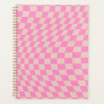 Check Pattern Peach And Pink Preppy Chequerboard Planner<br><div class="desc">Retro Chequered pattern – peach and pink twisted check / wavy and warped chequerboard.</div>