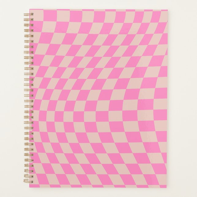 Check Pattern Peach And Pink Preppy Chequerboard Planner (Front)