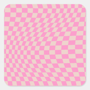 Check Pattern Peach And Pink Preppy Chequerboard Square Sticker