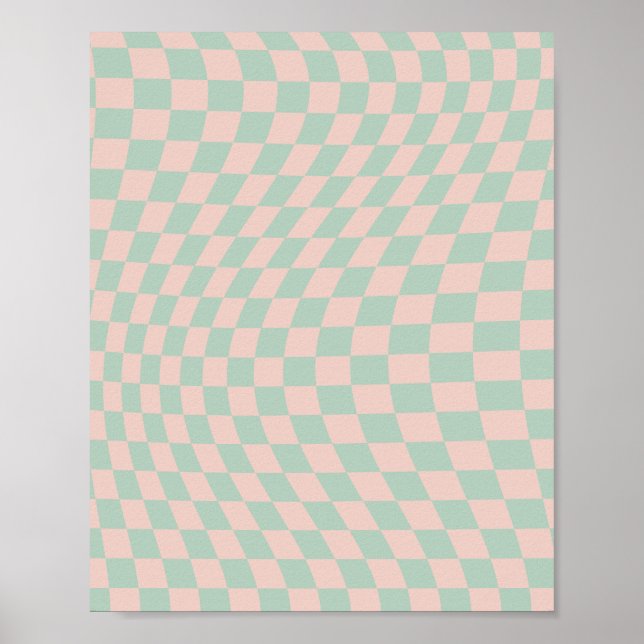 Check Pattern Sage Green And Beige Chequerboard Poster (Front)