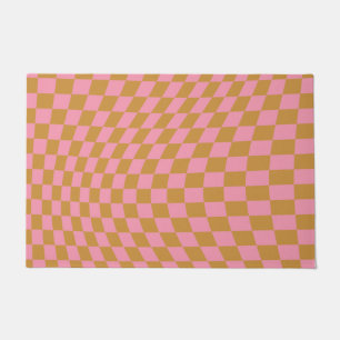 Check Pink Mustard Chequered Pattern Chequerboard Doormat