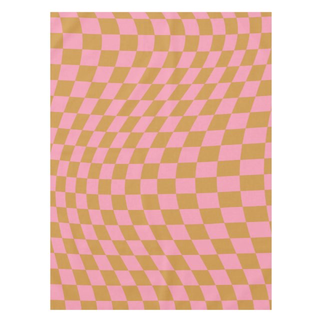 Check Pink Mustard Chequered Pattern Chequerboard Tablecloth (Front)