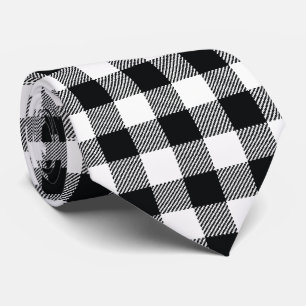 Check Plaid Black and White Tie