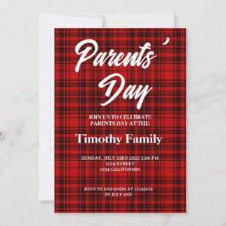 Check Plaid Red Black Parents Day Party Invitation