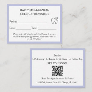 Check Reminder Dental  Appointment Card