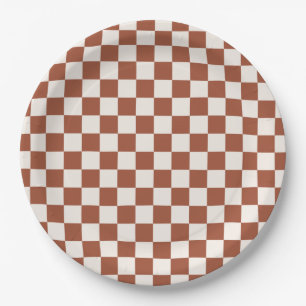 Check Rust Chequered Terracotta Chequerboard Paper Plate