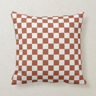Check Rust Chequered Terracotta Chequerboard Throw Pillow