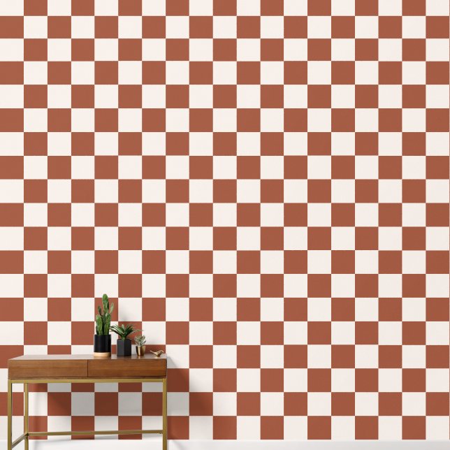 Check Rust Chequered Terracotta Chequerboard Wallpaper (Hallway)
