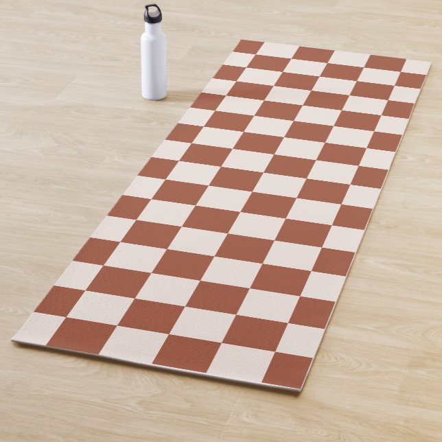 Check Rust Chequered Terracotta Chequerboard Yoga Mat (In Situ)