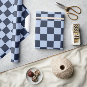 Check Soft Blue & Dark Blue Wrapping Paper Roll