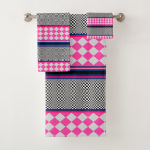 Check Stripes Harlequin Mixed Pattern Design Bath Towel Set