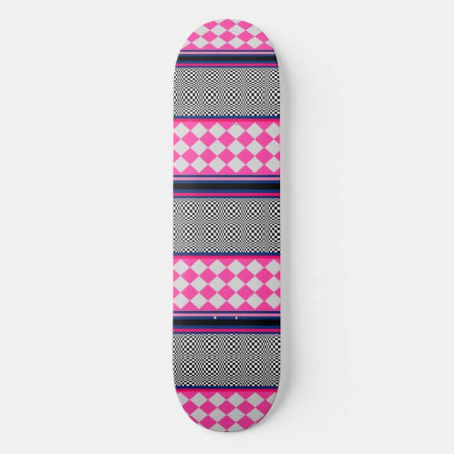 Check Stripes Harlequin Mixed Pattern Design Skateboard (Front)