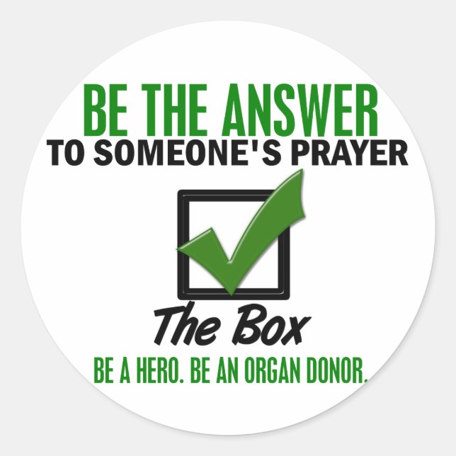 Check The Box Be An Organ Donor 3 Classic Round Sticker (Front)