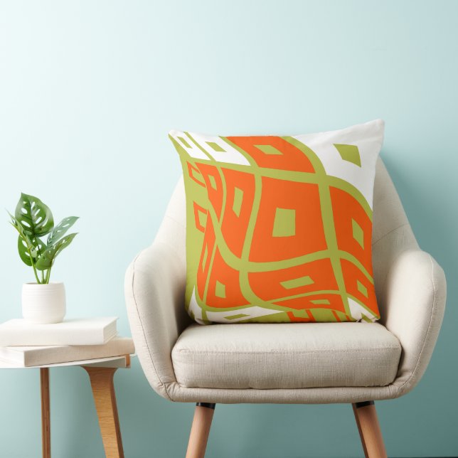 Check Wavy Brain Thinking - Orange Green White  Throw Pillow (Chair)