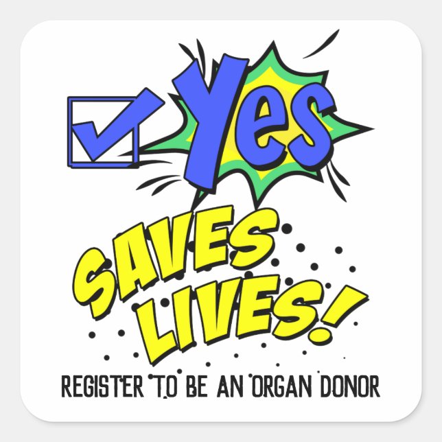 Check Yes to Save Lives, Donor Awareness Square St Sticker (Front)