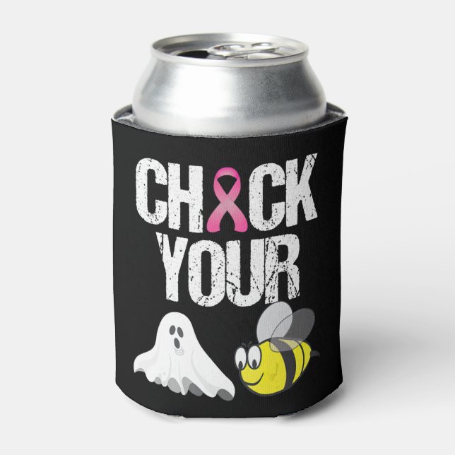 Check Your Boo Bees Funny Breast Cancer Halloween Can Cooler (Can Front)