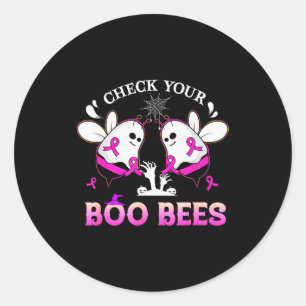 Check Your Boo Bees Funny Breast Cancer Halloween  Classic Round Sticker