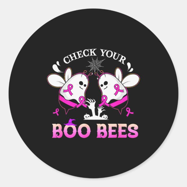 Check Your Boo Bees Funny Breast Cancer Halloween  Classic Round Sticker (Front)