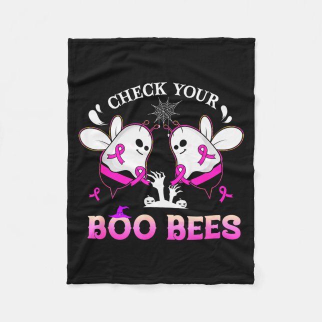 Check Your Boo Bees Funny Breast Cancer Halloween  Fleece Blanket (Front)