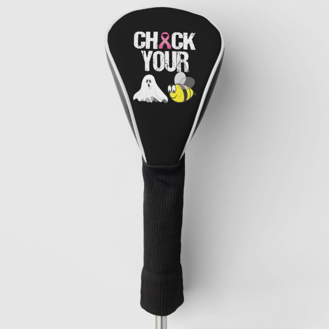 Check Your Boo Bees Funny Breast Cancer Halloween Golf Head Cover (Front)