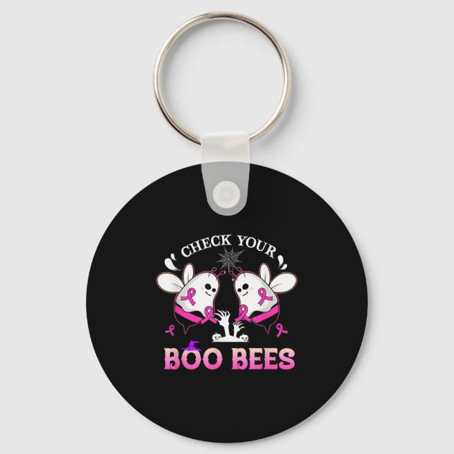 Check Your Boo Bees Funny Breast Cancer Halloween  Keychain (Front)
