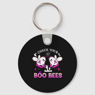 Check Your Boo Bees Funny Breast Cancer Halloween  Keychain