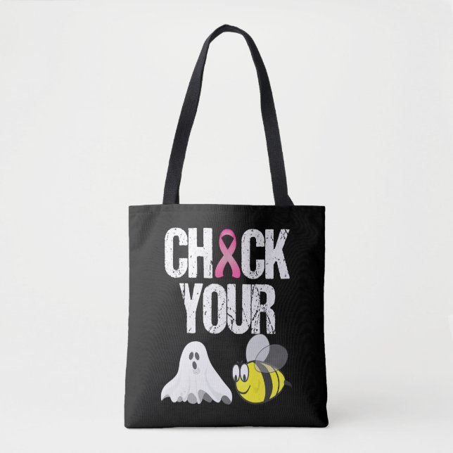Check Your Boo Bees Funny Breast Cancer Halloween Tote Bag (Front)