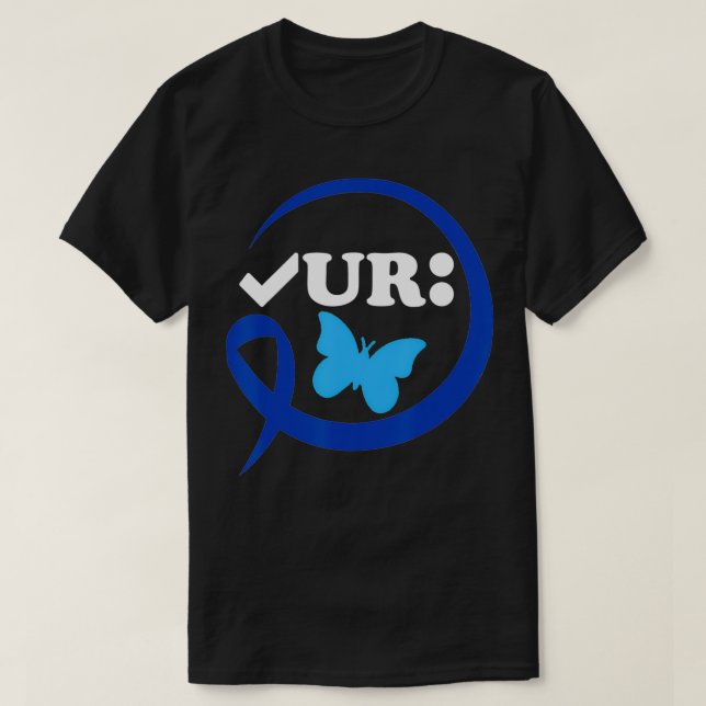 Check Your Colon Funny Colon Cancer Awareness Blue T-Shirt (Design Front)