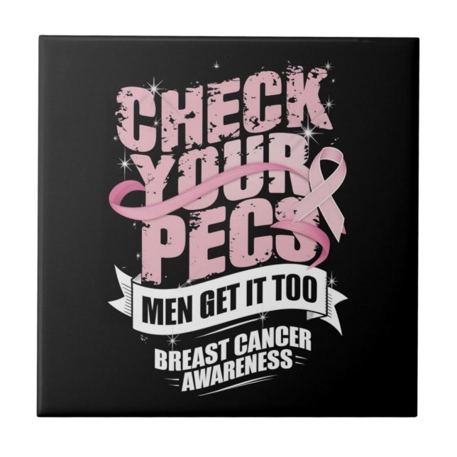 Check Your Pecs Men Breast Cancer Awareness Tile (Front)