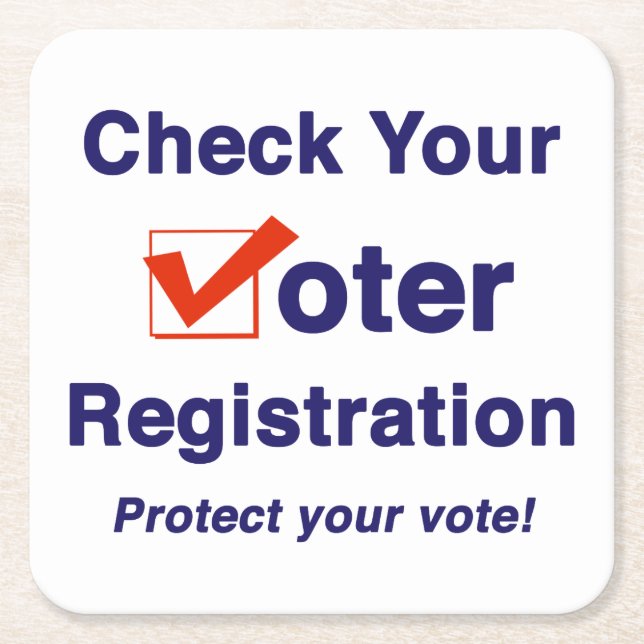 Check Your Voter Registration 2026 Election Square Paper Coaster (Front)