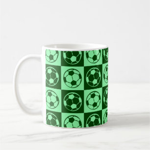Checkboard Football / Soccer Ball Pattern - Green  Coffee Mug